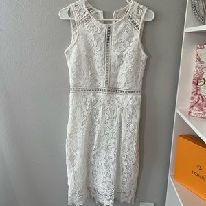 HiLady Women's Elegant Sleevesless White Lace Wedding Cocktail Pencil Dress